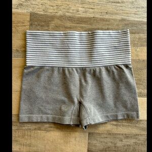 Skinny girl, gray and white striped high-rise booty shorts